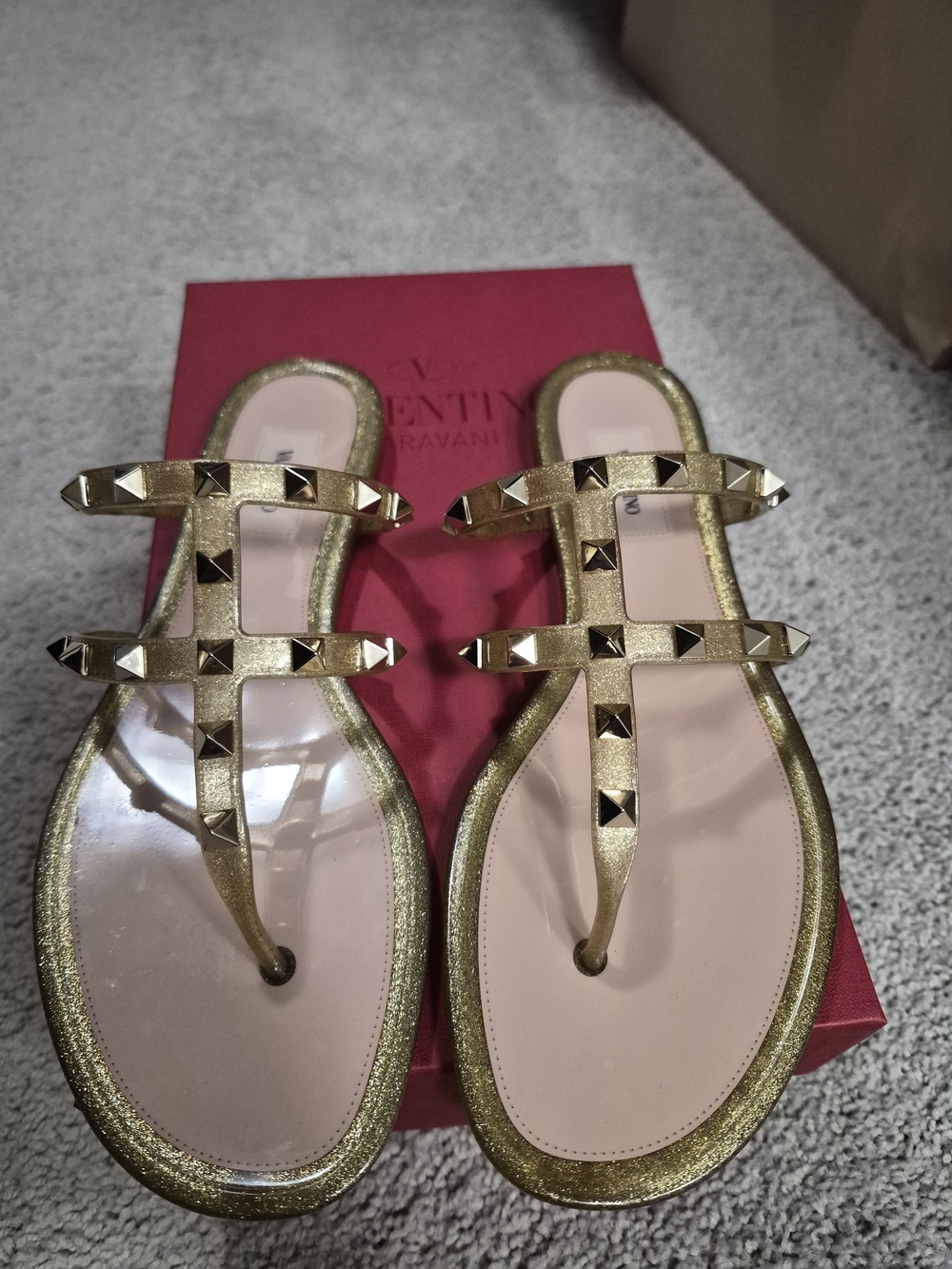 Valentino Rock Stud Sandals In Gold